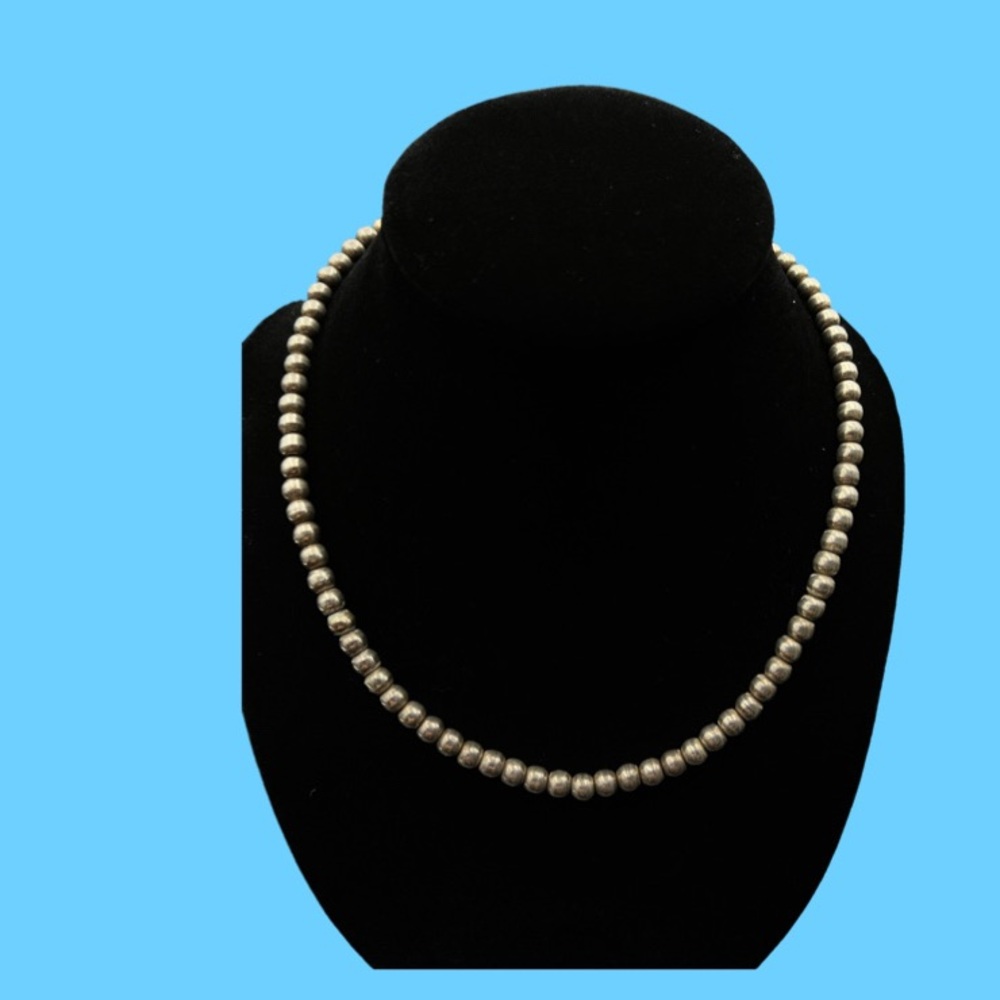 20” Oxidized Sterling Silver 925 Navajo Pearl Bead Strand Necklace 40 Grams! - Picture 3 of 13